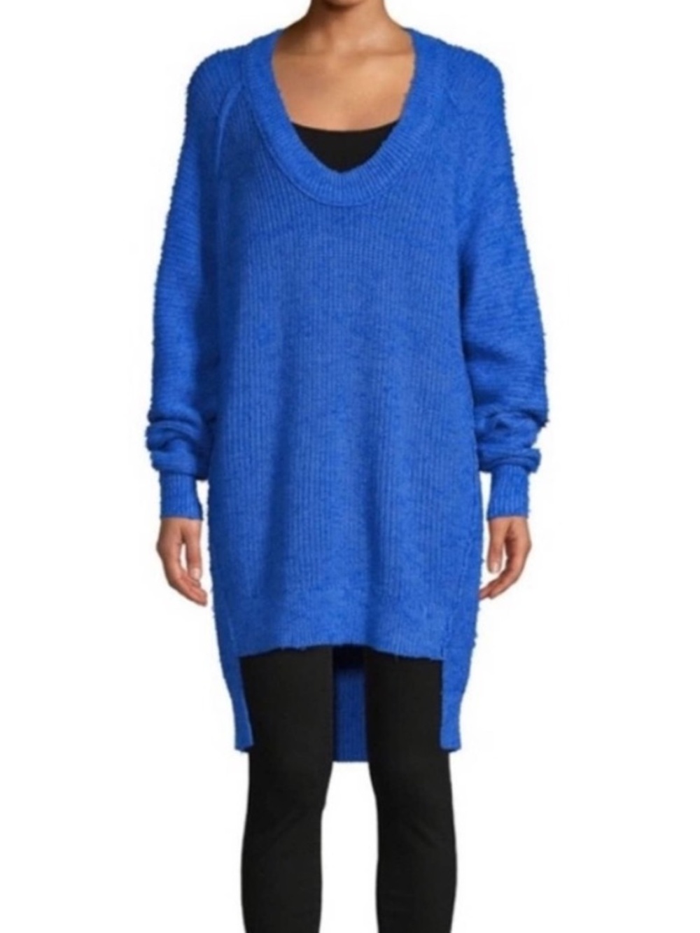 Free People Sunday Scoop Oversized Hi Low Sweater Tunic Cotton Knit XS